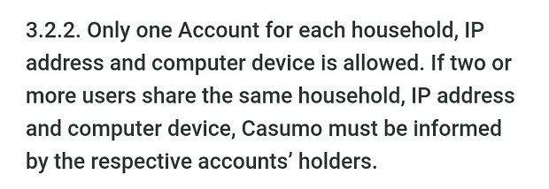 Casumo Casino-terms account