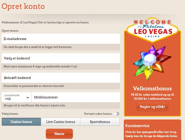 LeoVegas registrieren