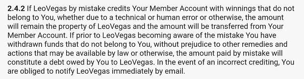 Leo Vegas incorrectly accrued funds