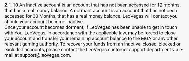 Contrat d'utilisation de leovegas.com