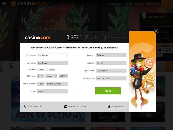 CasinoCom - rejestracja