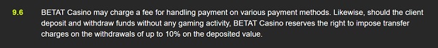 Betat Casino-withdrawal fee