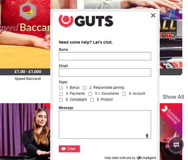 Guts Casino-support chat