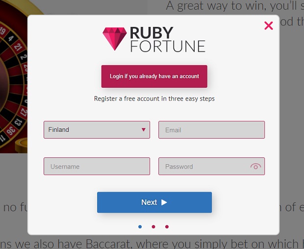 Ruby Fortune-register
