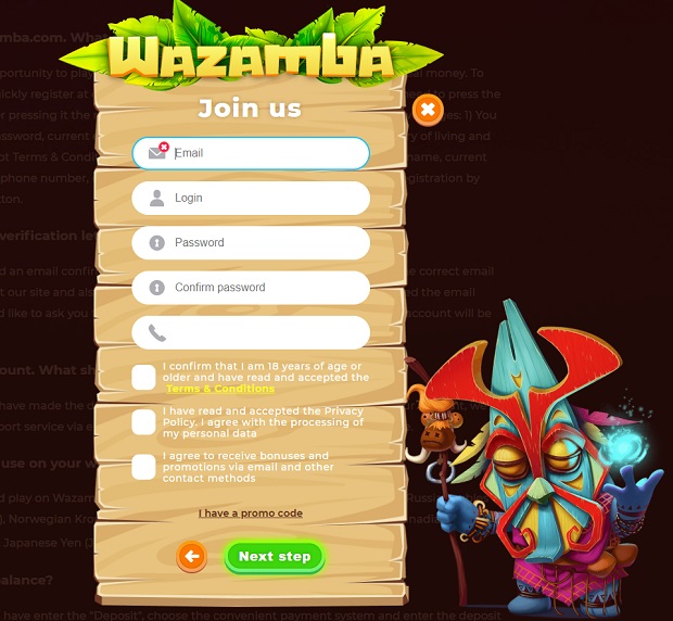 Wazamba Casino-register