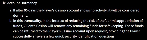 Villento Casino-account-activity